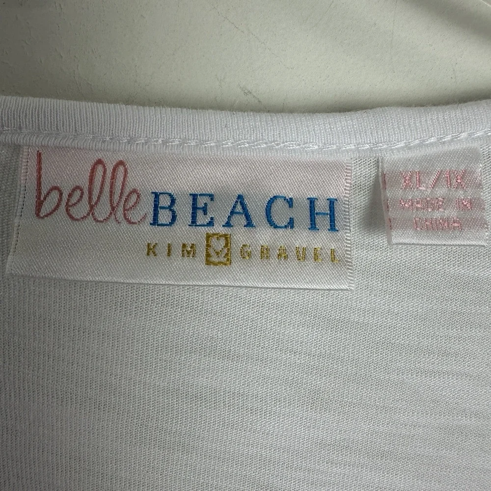 Belle Beach by Kim Gravel  Knit Tie Front Cover Up White XL/1X Bikini/Swim/Beach